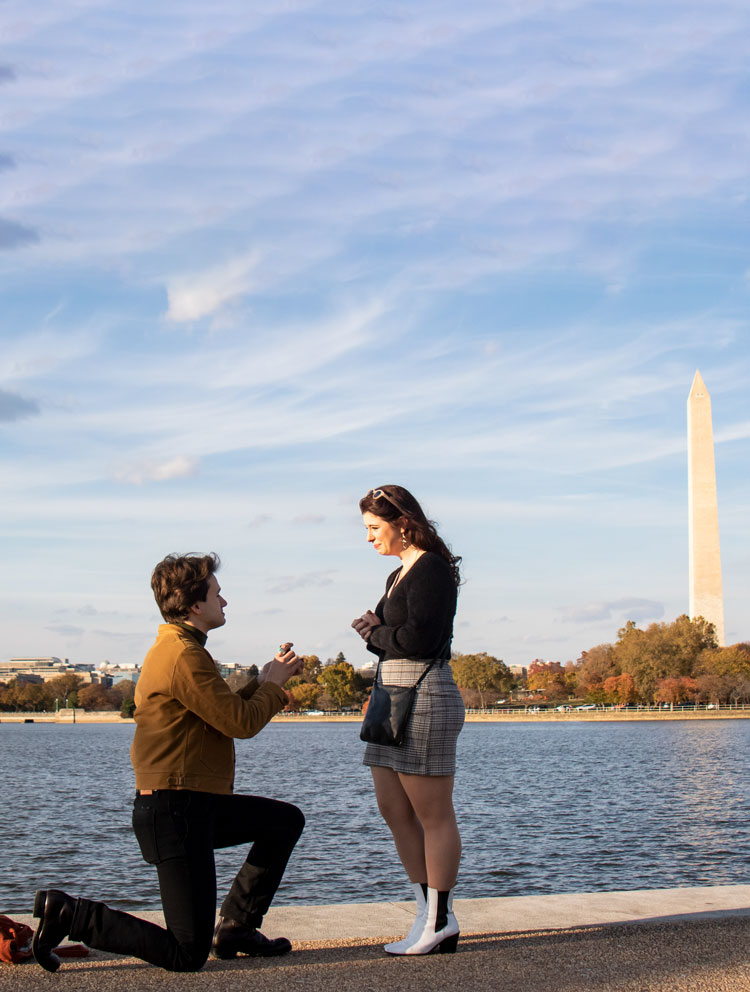 Dirk and Christa's Washington, D.C. Engagement, with the Washington Monument Glowing in the Autumn Background
