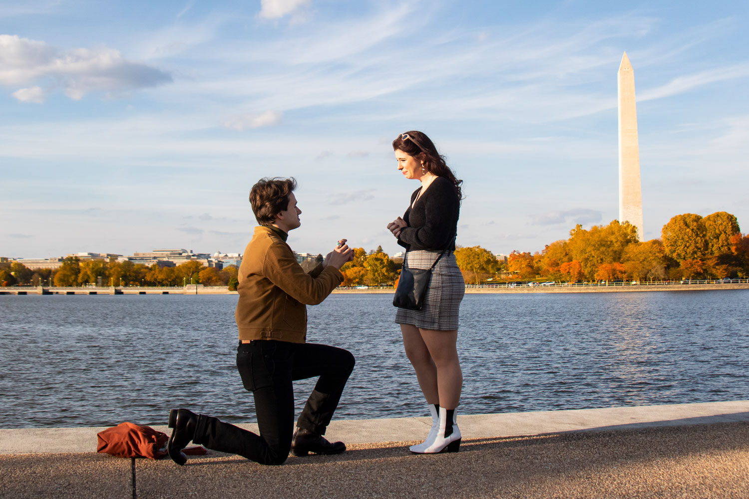 Dirk and Christa's Washington, D.C. Engagement, with the Washington Monument Glowing in the Autumn Background