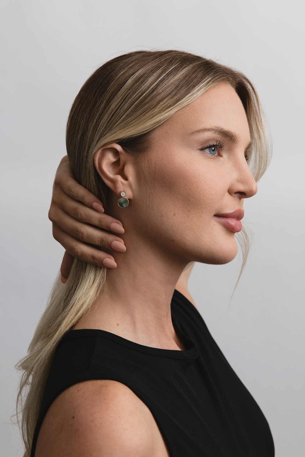 Natural Diamond and Black Mother-of-Pearl Drop Earrings, 14k Yellow Gold